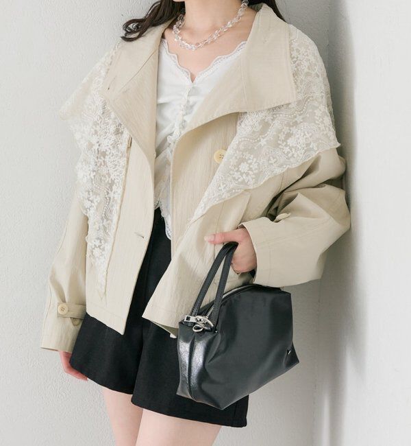  「スタンドカラーショートトレンチ」|トレンチコート|アイボリー