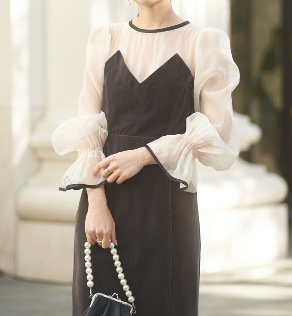  「【結婚式/ドレス/サイズ展開あり】配色シアーベアデザインワンピース」|ドレス|