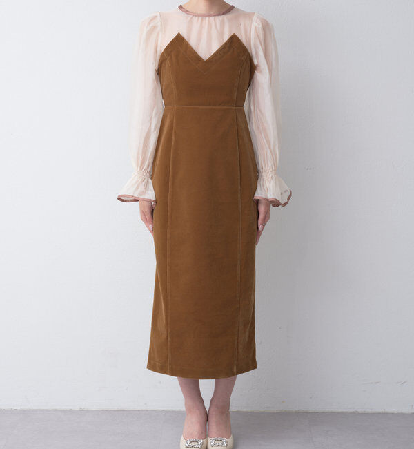  「【結婚式/ドレス/サイズ展開あり】配色シアーベアデザインワンピース」|ドレス|