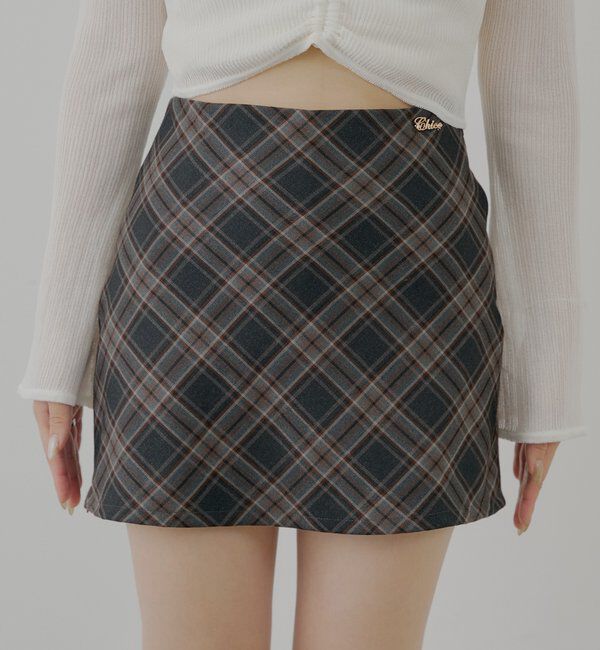  「2wayレイヤードチェックボックスタイトミニスカート」|スカート|