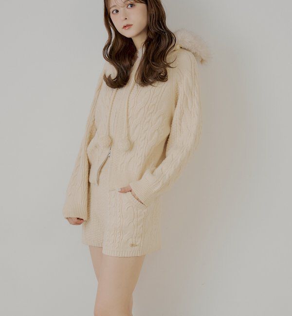  「【セットアップ対応】ケーブルショートニットパンツ」|チノ|