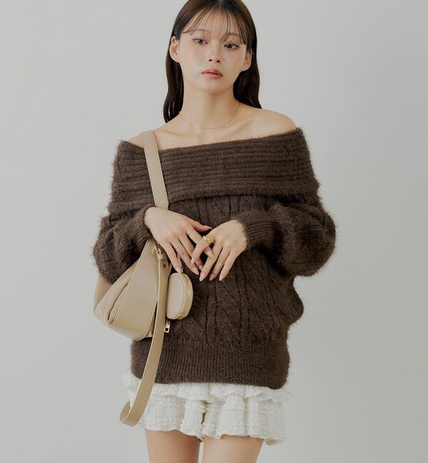  「リブデザインオフショルルーズニット」|ニット・セーター|