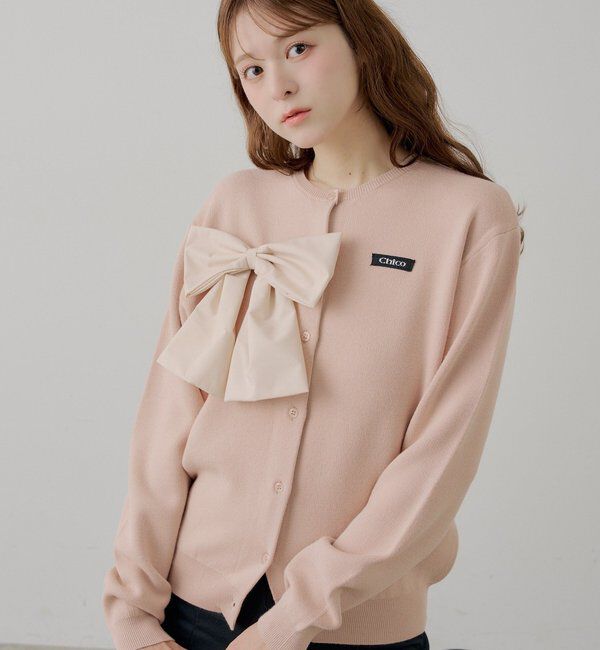  「【WEB限定カラーあり】リボンルーズカーディガン」|カーディガン|ピンク