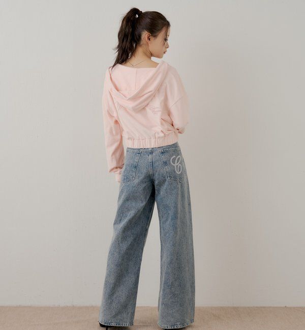  「ラインストーンロゴワイドデニムパンツ」|デニム|