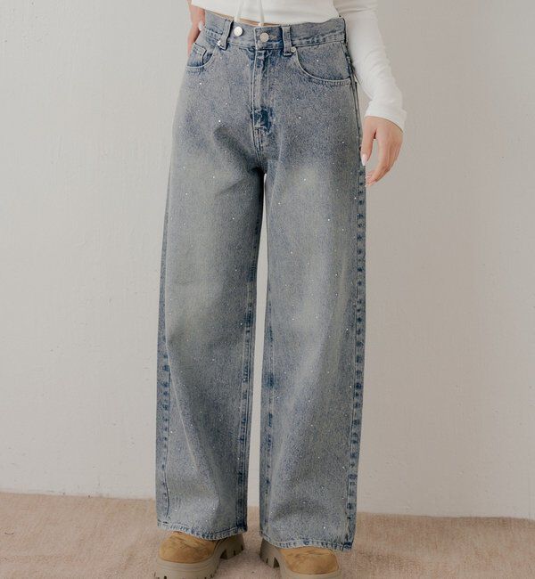  「ラインストーンロゴワイドデニムパンツ」|デニム|ブルーその他6