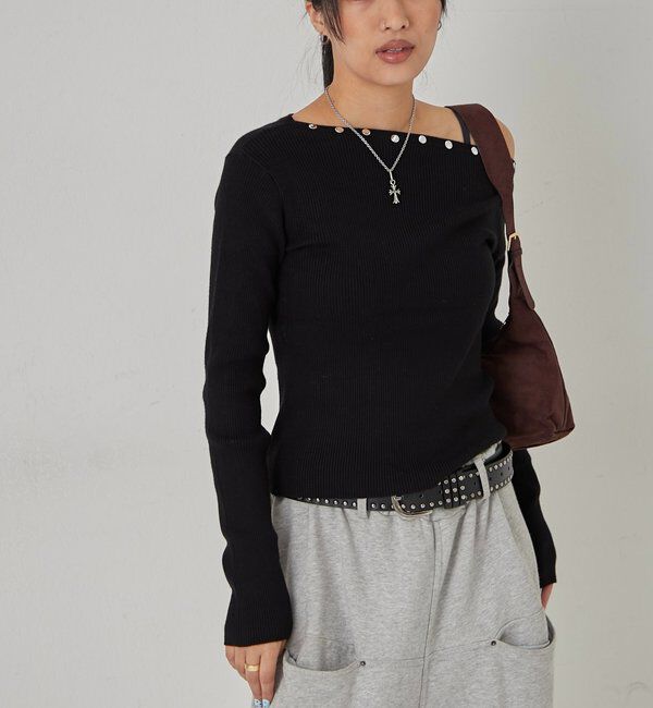  「スタッズワンオフショルニット」|ニット・セーター|