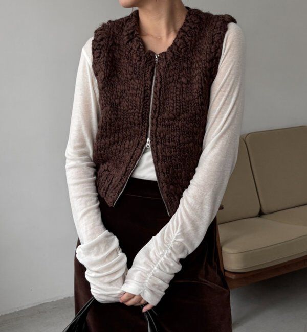  「【前後2WAY】テンセルウール袖ギャザーロンT」|Tシャツ・カットソー|