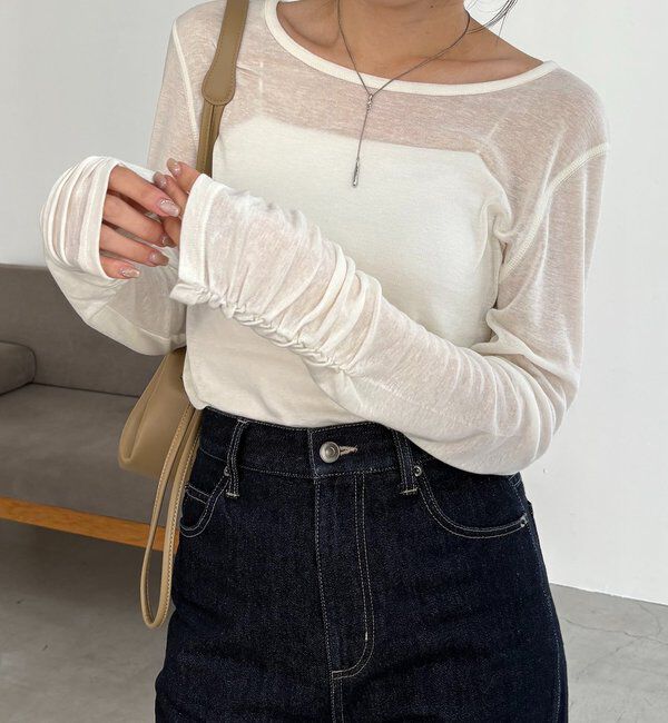  「【前後2WAY】テンセルウール袖ギャザーロンT」|Tシャツ・カットソー|