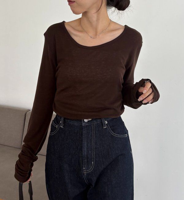  「【前後2WAY】テンセルウール袖ギャザーロンT」|Tシャツ・カットソー|