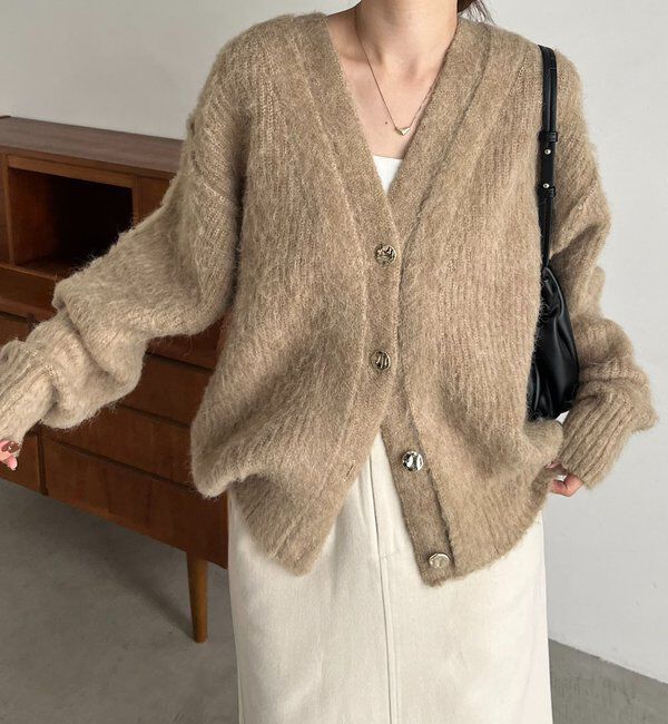  「ニュアンスボタンレイヤード風カーディガン」|カーディガン|