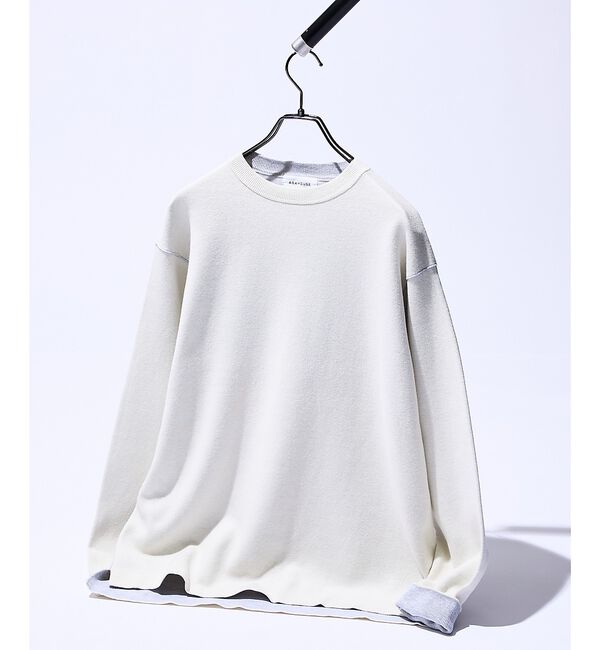 ABAHOUSE「【リバーシブルカラー】14Gコットン ニットスウェット / クルーネックプルオー」|ニット・セーター|ホワイト