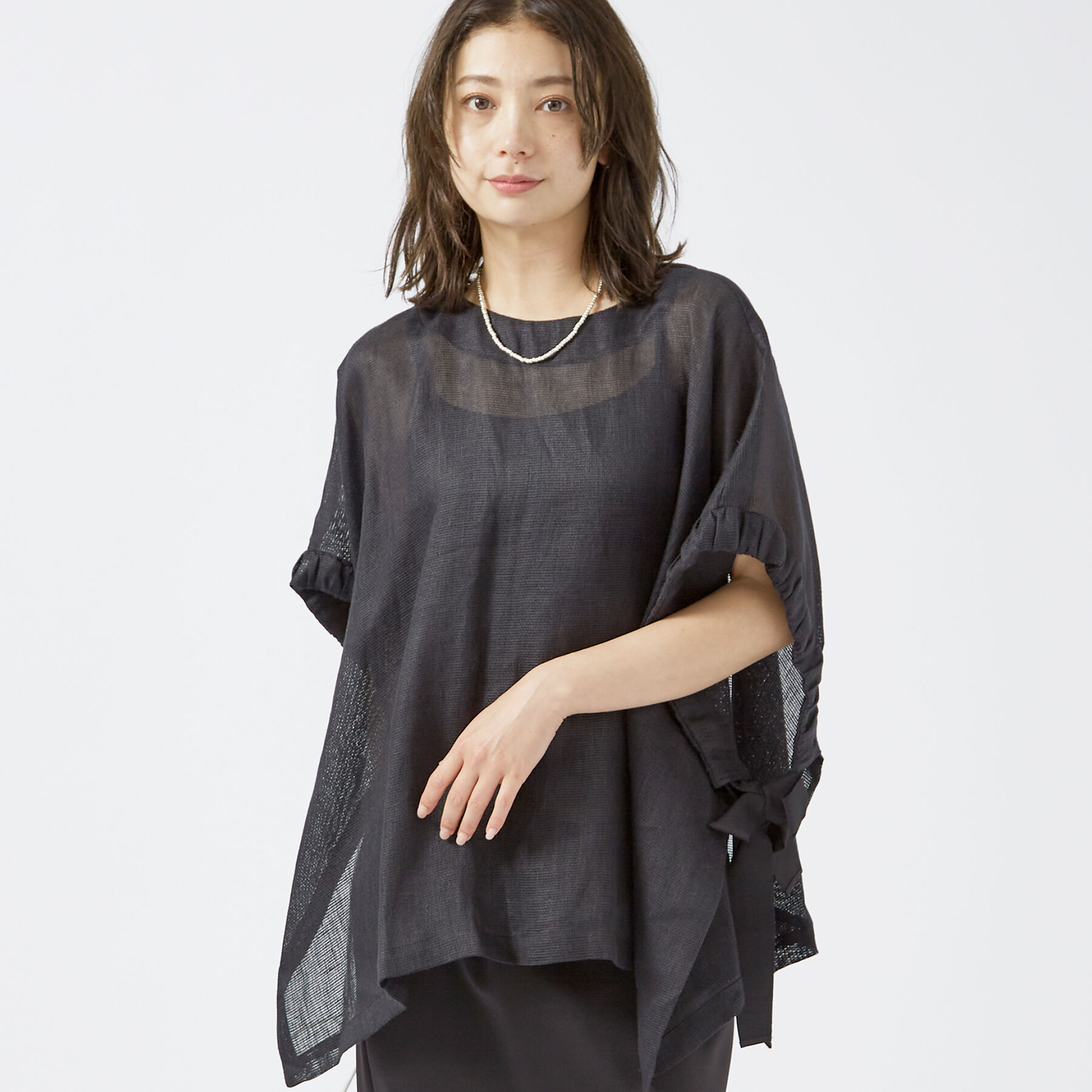 Rouge vif「【MICA&DEAL /マイカアンドディール】リネンポンチョ」|その他|ブラック