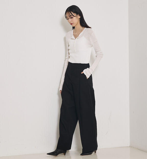 qualite「ヘンリーネックシアーリブニット」|Tシャツ・カットソー|