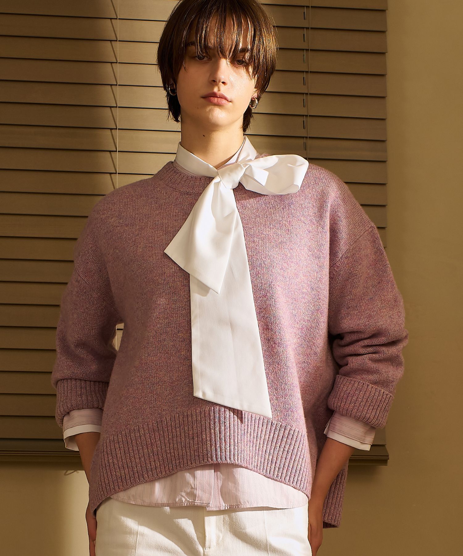 qualite「カラーミックスクルーネックニット」|ニット・セーター|ピンク