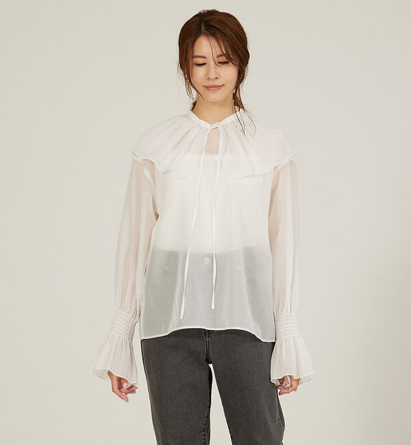 abahouse mavie「マルチフリルブラウス【ティペット付】」|シャツ・ブラウス|