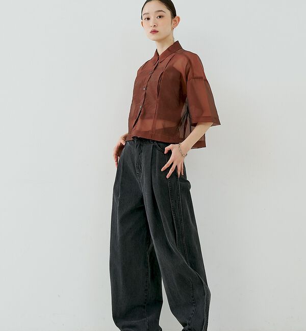 NOMINE「サイドライン タック ワイド ハイウエスト デニムパンツ【予約】」|デニム|