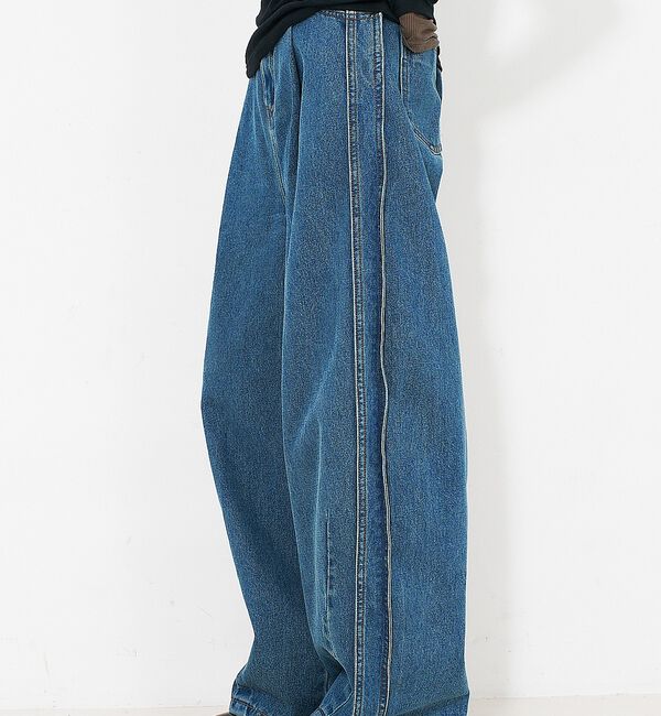 NOMINE「サイドライン タック ワイド ハイウエスト デニムパンツ【予約】」|デニム|