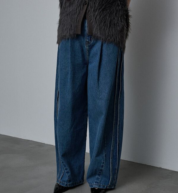 NOMINE「サイドライン タック ワイド ハイウエスト デニムパンツ【予約】」|デニム|
