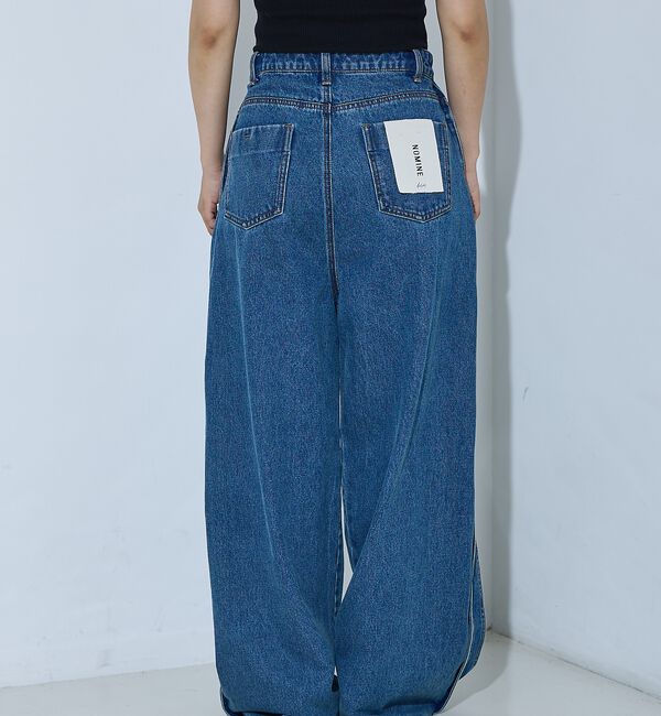 NOMINE「サイドライン タック ワイド ハイウエスト デニムパンツ【予約】」|デニム|