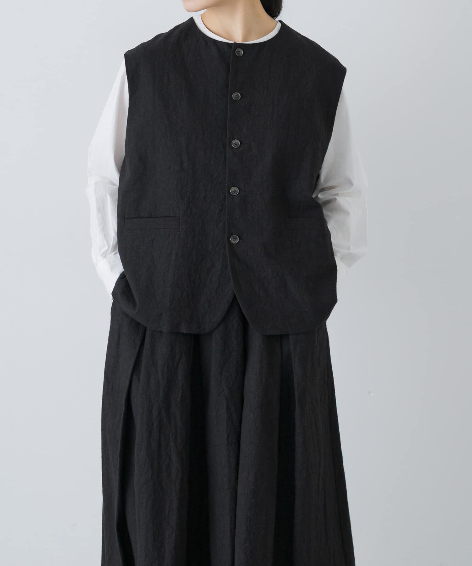 かぐれ「リネンコットンワイドベスト」|ベスト・ジレ|ブラック