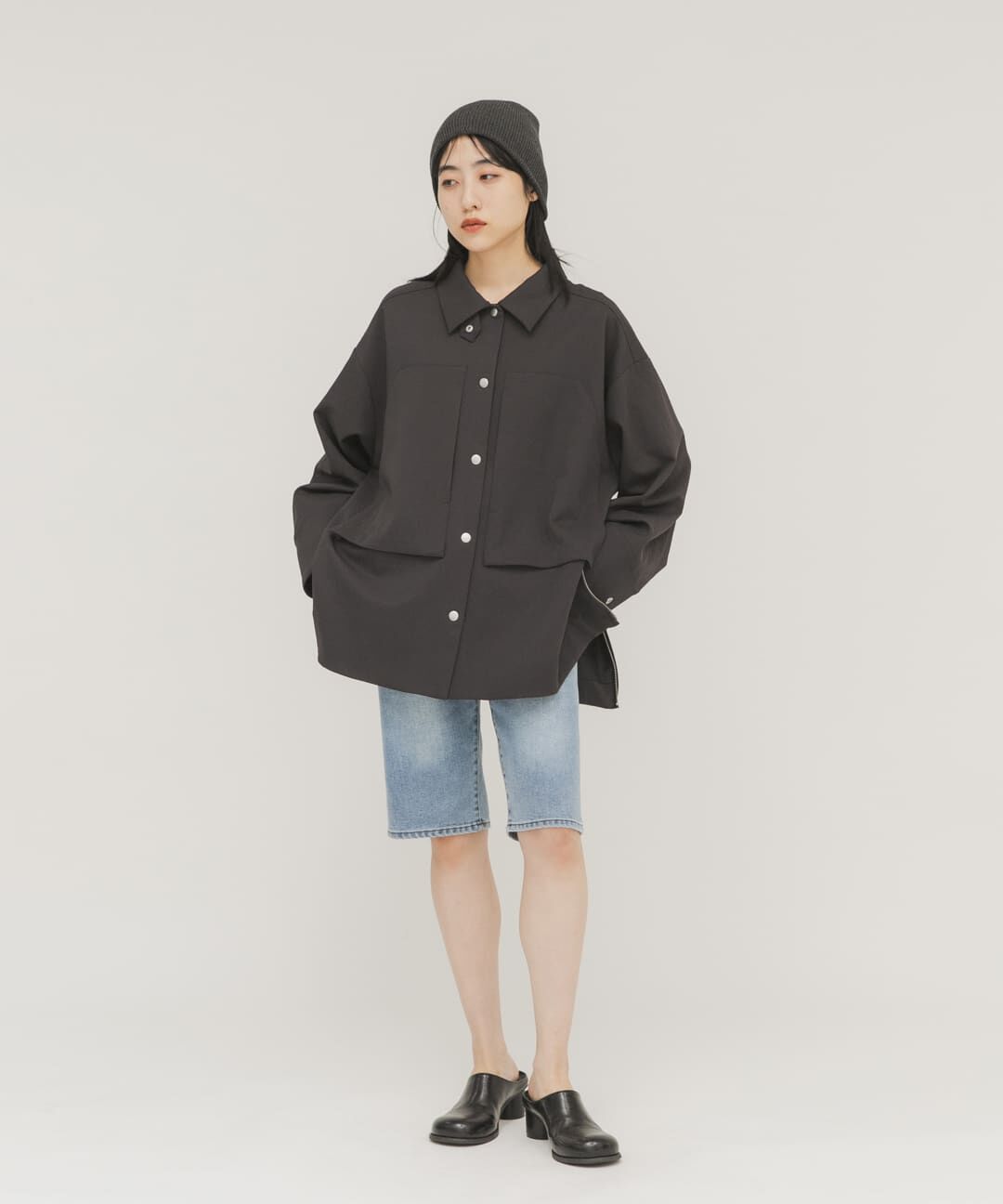  「ポケットディティールジャケット」|ノーカラーコート|