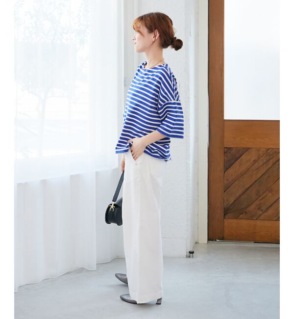  「《手洗い可能》ボーダー5分袖ワイドプルオーバー」|プルオーバー|