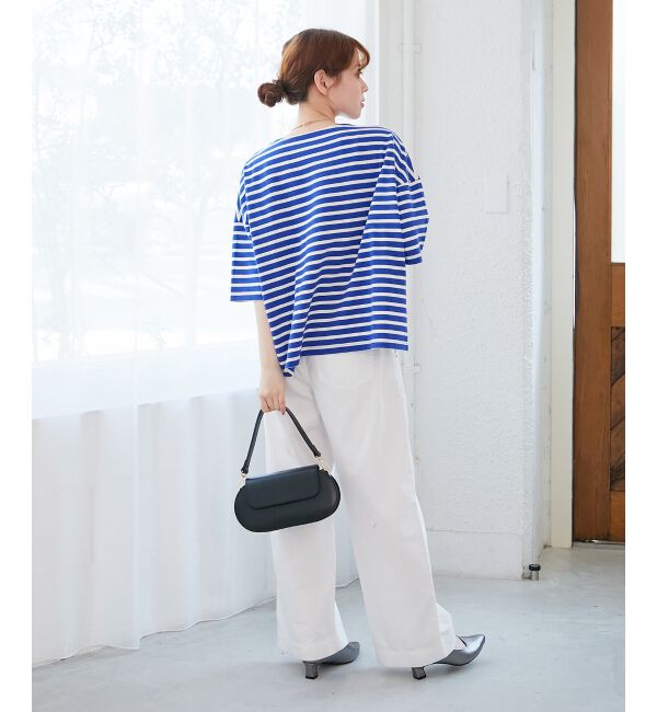  「《手洗い可能》ボーダー5分袖ワイドプルオーバー」|プルオーバー|