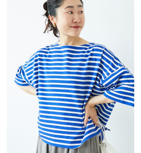  「《手洗い可能》ボーダー5分袖ワイドプルオーバー」|プルオーバー|