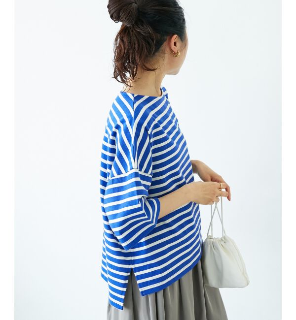  「《手洗い可能》ボーダー5分袖ワイドプルオーバー」|プルオーバー|