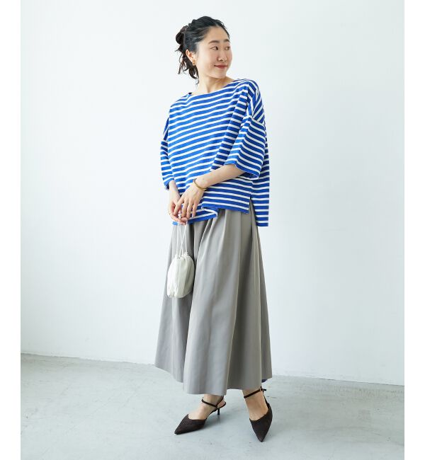  「《手洗い可能》ボーダー5分袖ワイドプルオーバー」|プルオーバー|