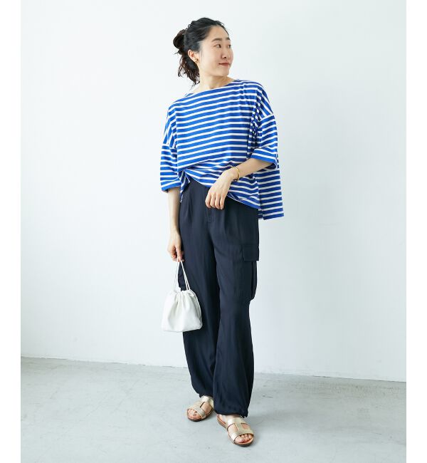  「《手洗い可能》ボーダー5分袖ワイドプルオーバー」|プルオーバー|