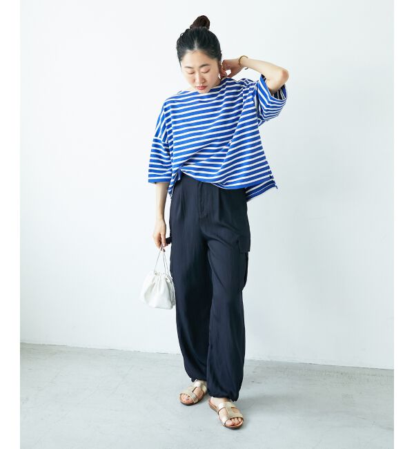  「《手洗い可能》ボーダー5分袖ワイドプルオーバー」|プルオーバー|