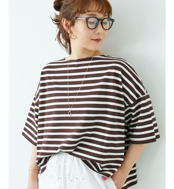  「《手洗い可能》ボーダー5分袖ワイドプルオーバー」|プルオーバー|