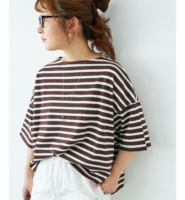  「《手洗い可能》ボーダー5分袖ワイドプルオーバー」|プルオーバー|