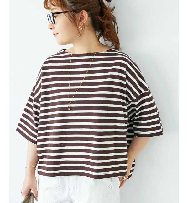  「《手洗い可能》ボーダー5分袖ワイドプルオーバー」|プルオーバー|