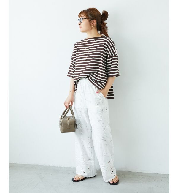  「《手洗い可能》ボーダー5分袖ワイドプルオーバー」|プルオーバー|