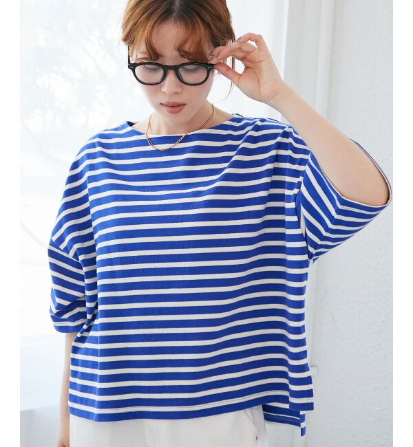  「《手洗い可能》ボーダー5分袖ワイドプルオーバー」|プルオーバー|