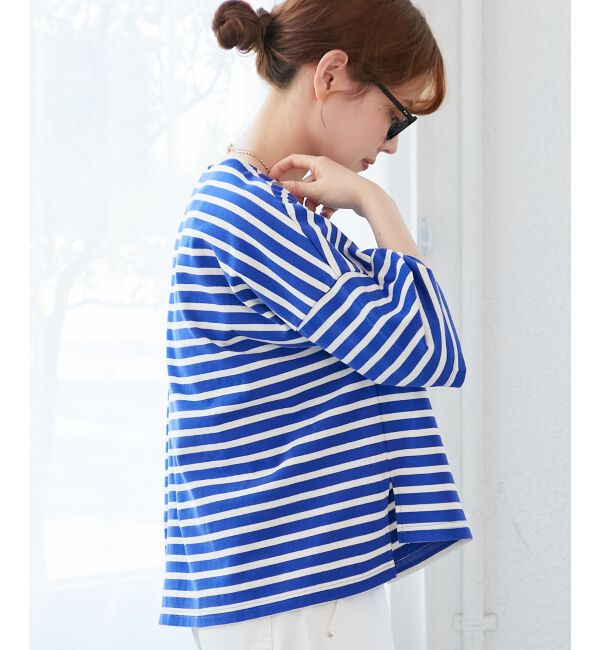  「《手洗い可能》ボーダー5分袖ワイドプルオーバー」|プルオーバー|