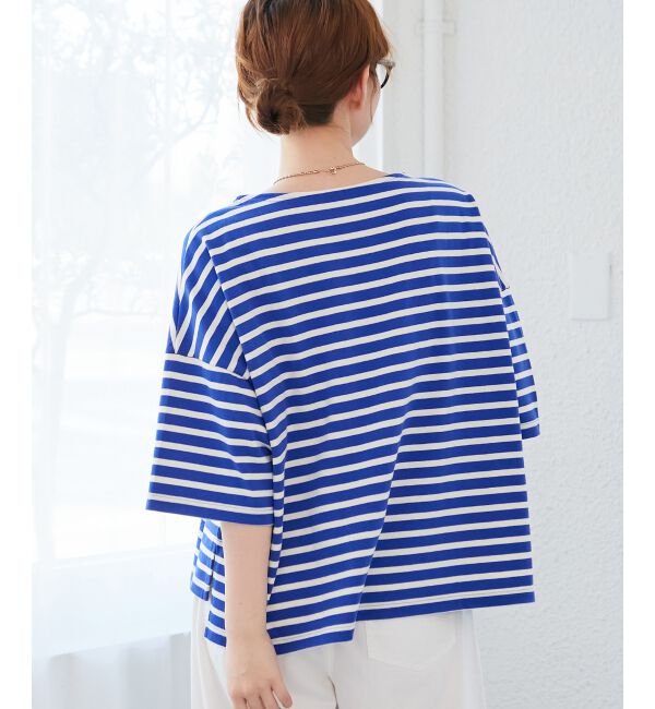  「《手洗い可能》ボーダー5分袖ワイドプルオーバー」|プルオーバー|