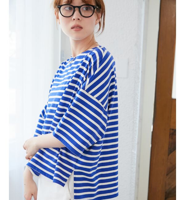  「《手洗い可能》ボーダー5分袖ワイドプルオーバー」|プルオーバー|
