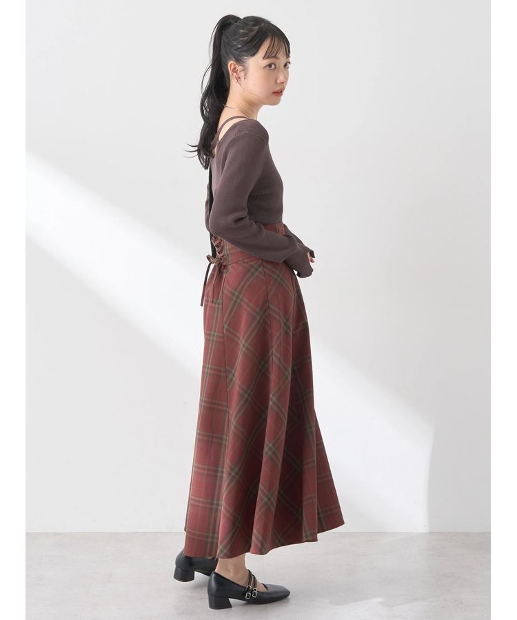 earth music&ecology「バックレースアップチェックスカート」|フレア|