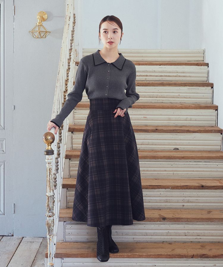 earth music&ecology「バックレースアップチェックスカート」|フレア|