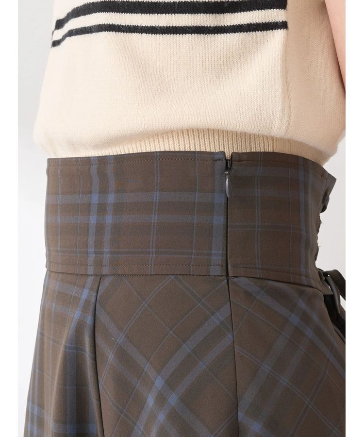 earth music&ecology「バックレースアップチェックスカート」|フレア|
