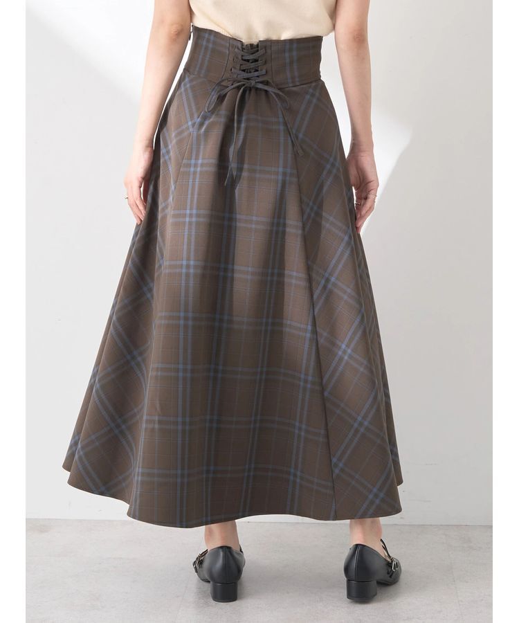 earth music&ecology「バックレースアップチェックスカート」|フレア|