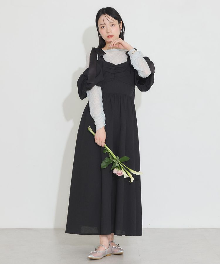 earth music&ecology「リボンショルダーオフショルワンピース」|ワンピース|Black