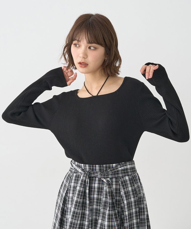 earth music&ecology「スクエアホルターネックリブプルオーバー」|ニット・セーター|