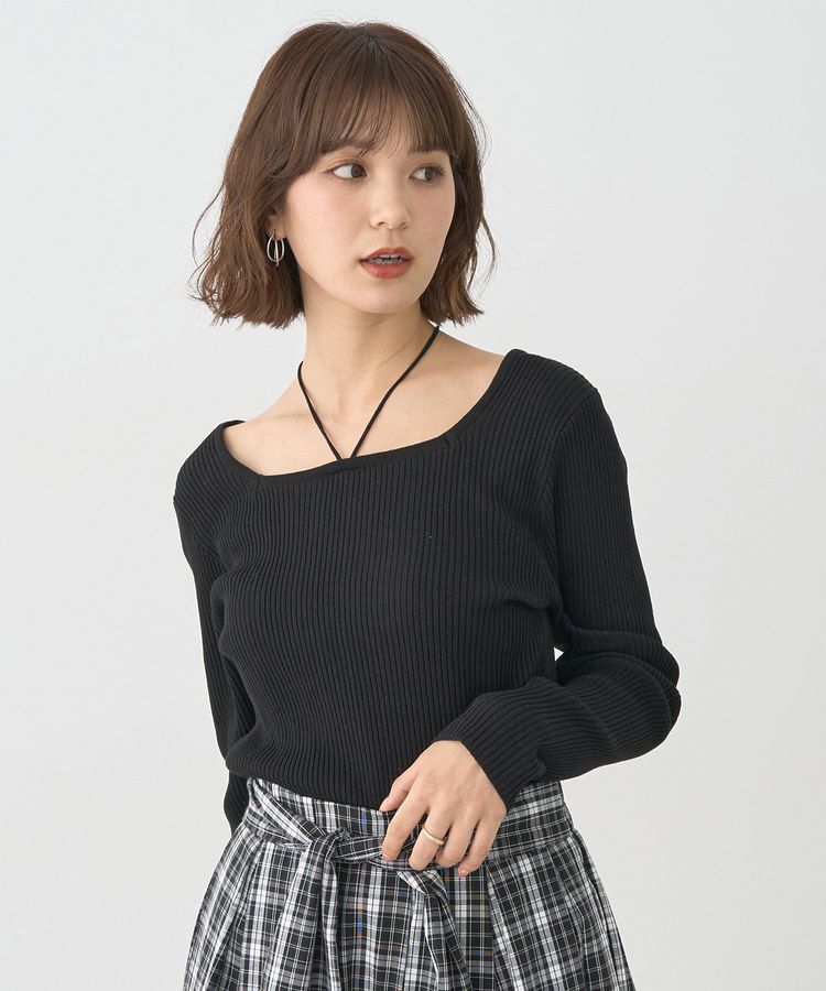 earth music&ecology「スクエアホルターネックリブプルオーバー」|ニット・セーター|