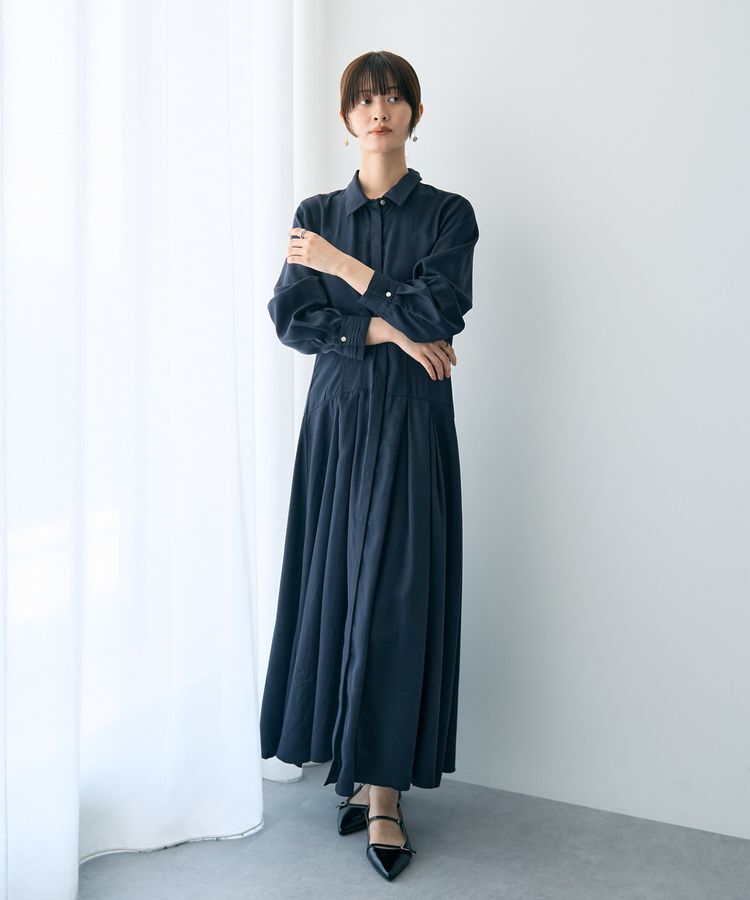 YECCA VECCA「タックデザインシャツワンピース」|ワンピース|Navy