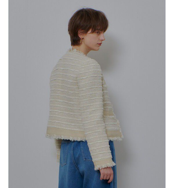 allureville「ジオリカツイードラウンドネックジャケット」|ノーカラージャケット|