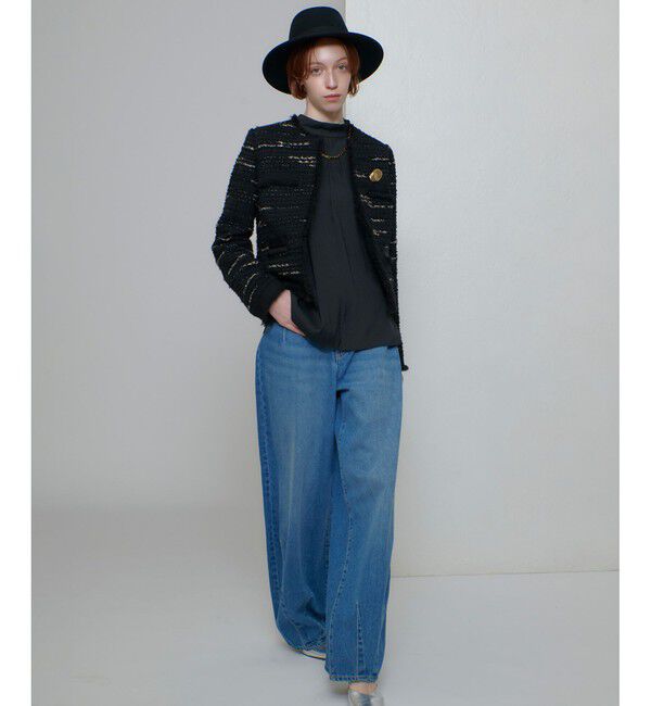 allureville「ジオリカツイードラウンドネックジャケット」|ノーカラージャケット|